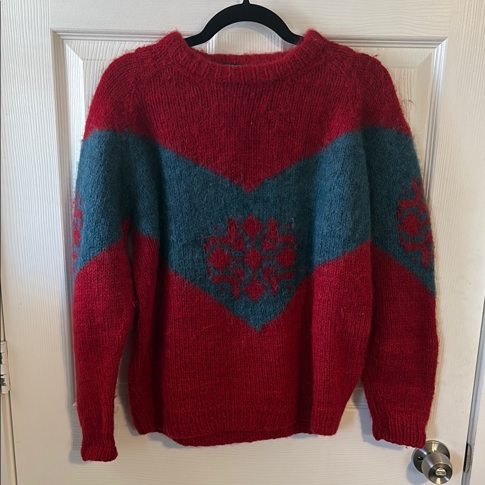 Red and Teal Wool Ganesh Himal Sweater